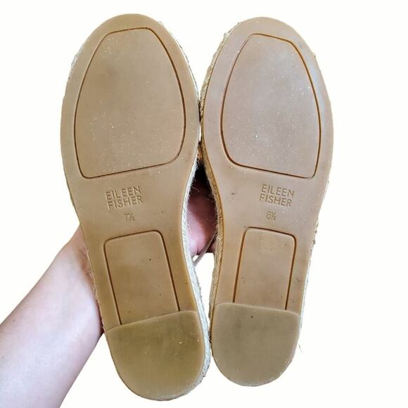 Eileen Fisher Flat Elastic Zip Back Espadrille Sandals Tan Nubuck Women Size 6.5 - Picture 6 of 8